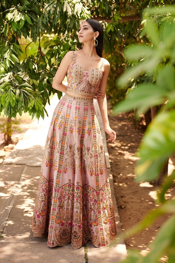 Onion pink embroidered lehenga set