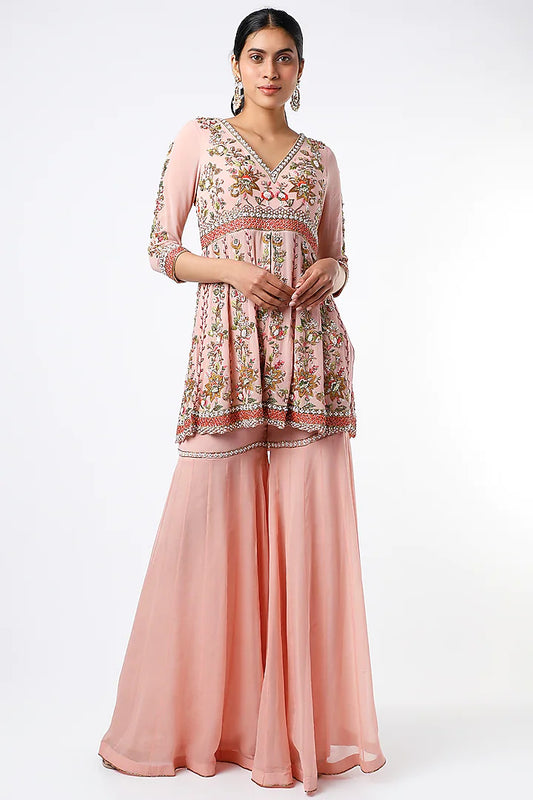 Onion Pink Georgette Sharara Set