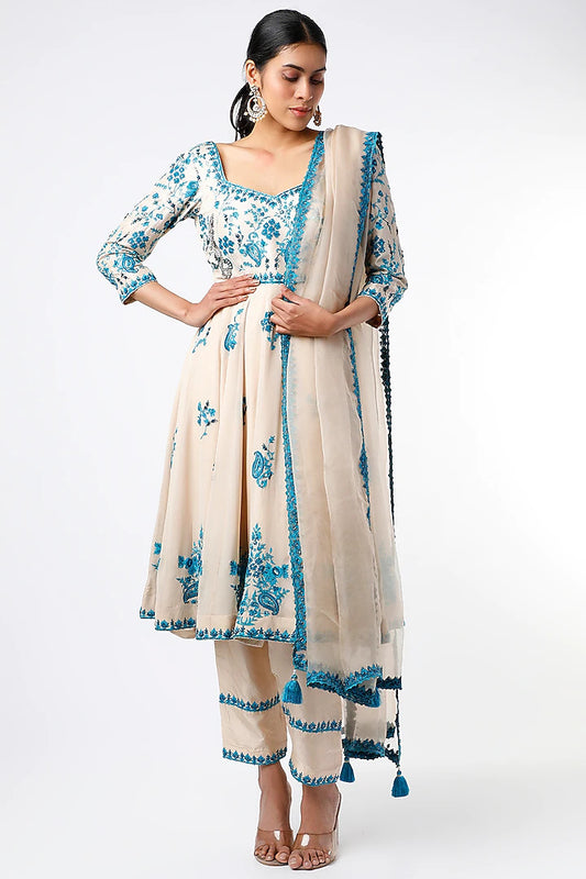 Ivory Embroidered Anarkali Set