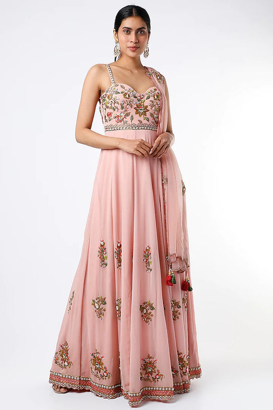 Onion Pink Embroidered Anarkali Set