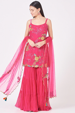 Hot Pink Layered Sharara Set