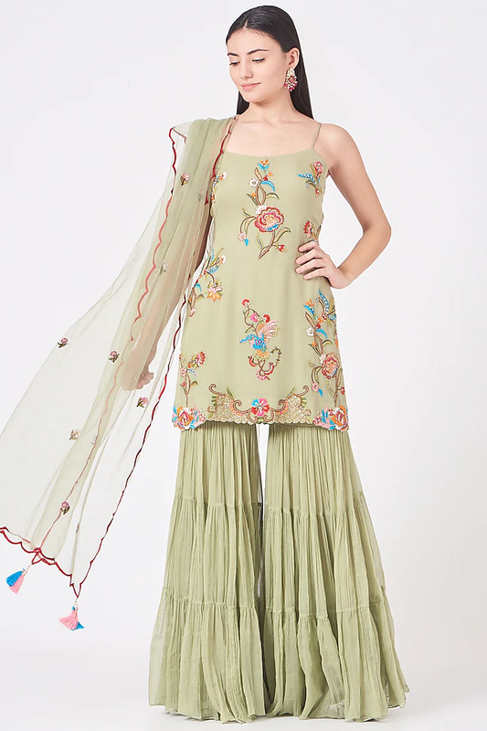 Mint Green Layered Sharara Set