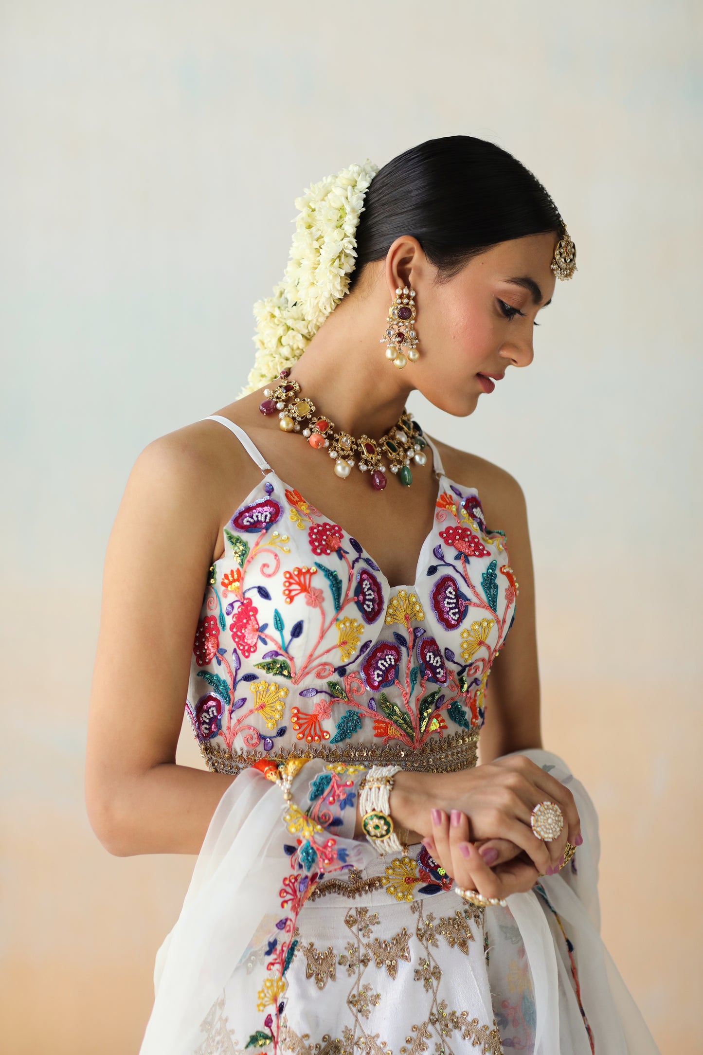 Bright white lehenga set