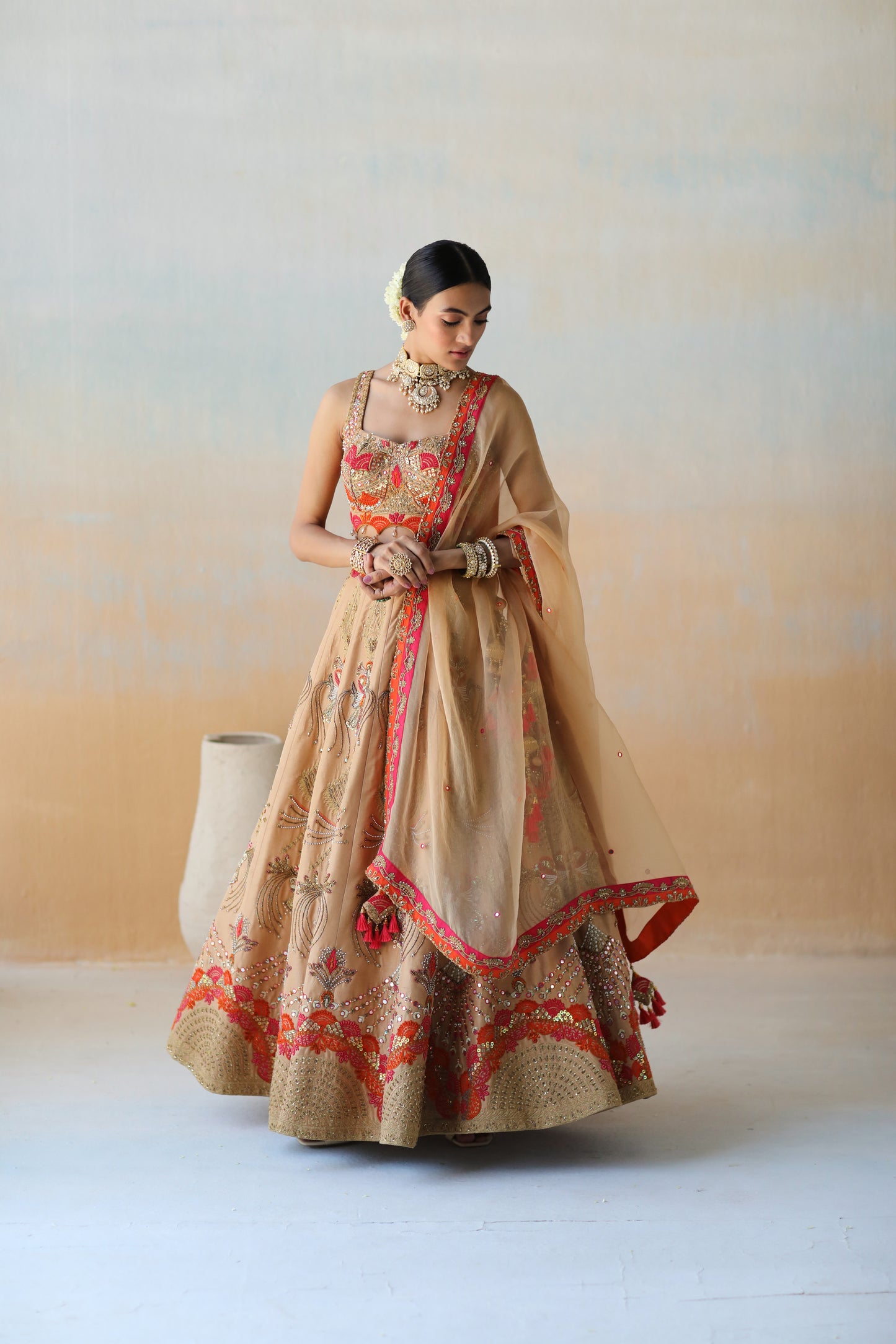 Dull gold Lehenga set