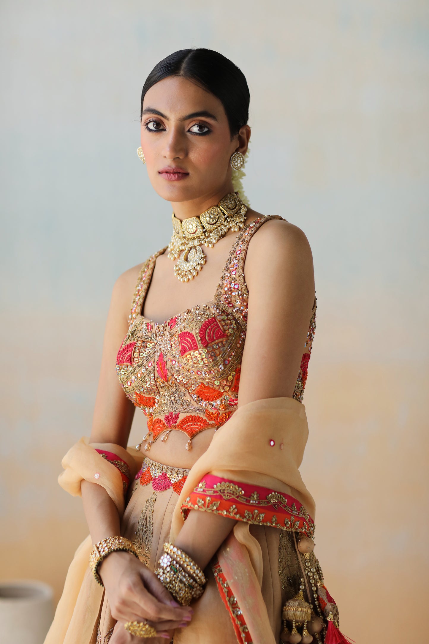 Dull gold Lehenga set