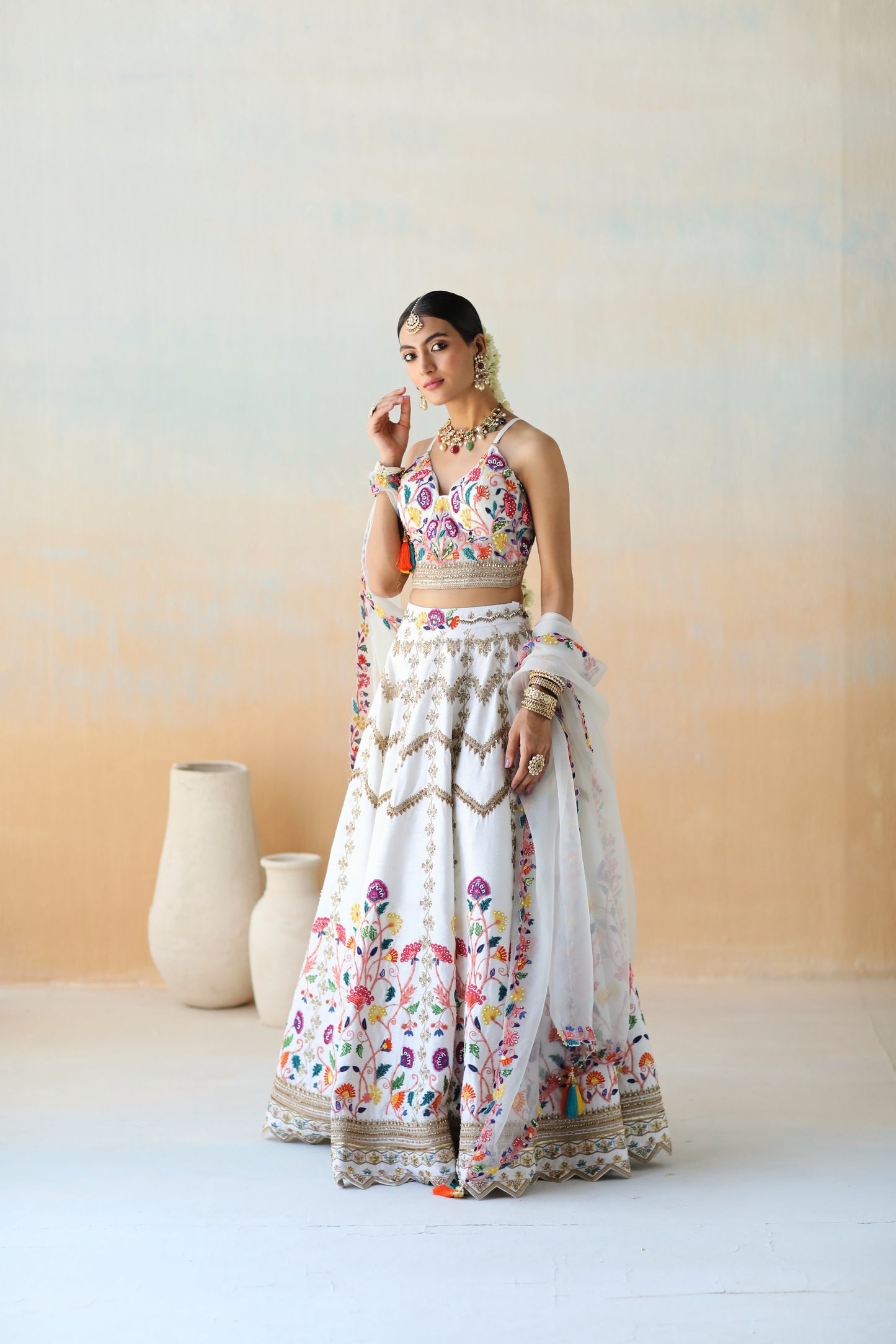 Bright white lehenga set