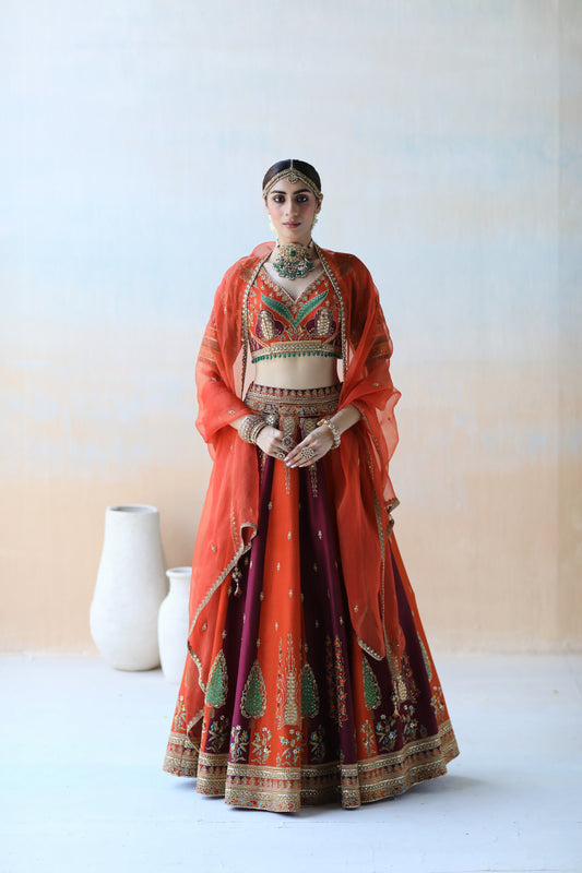 Rust & burgundy lehenga set