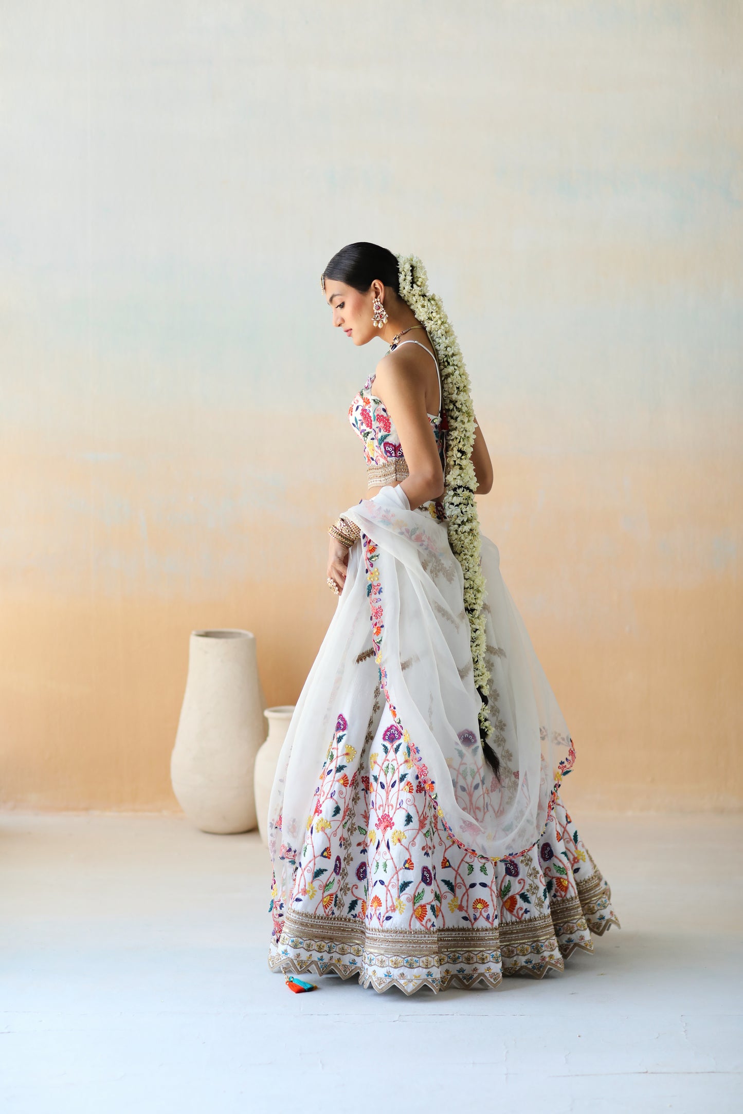 Bright white lehenga set