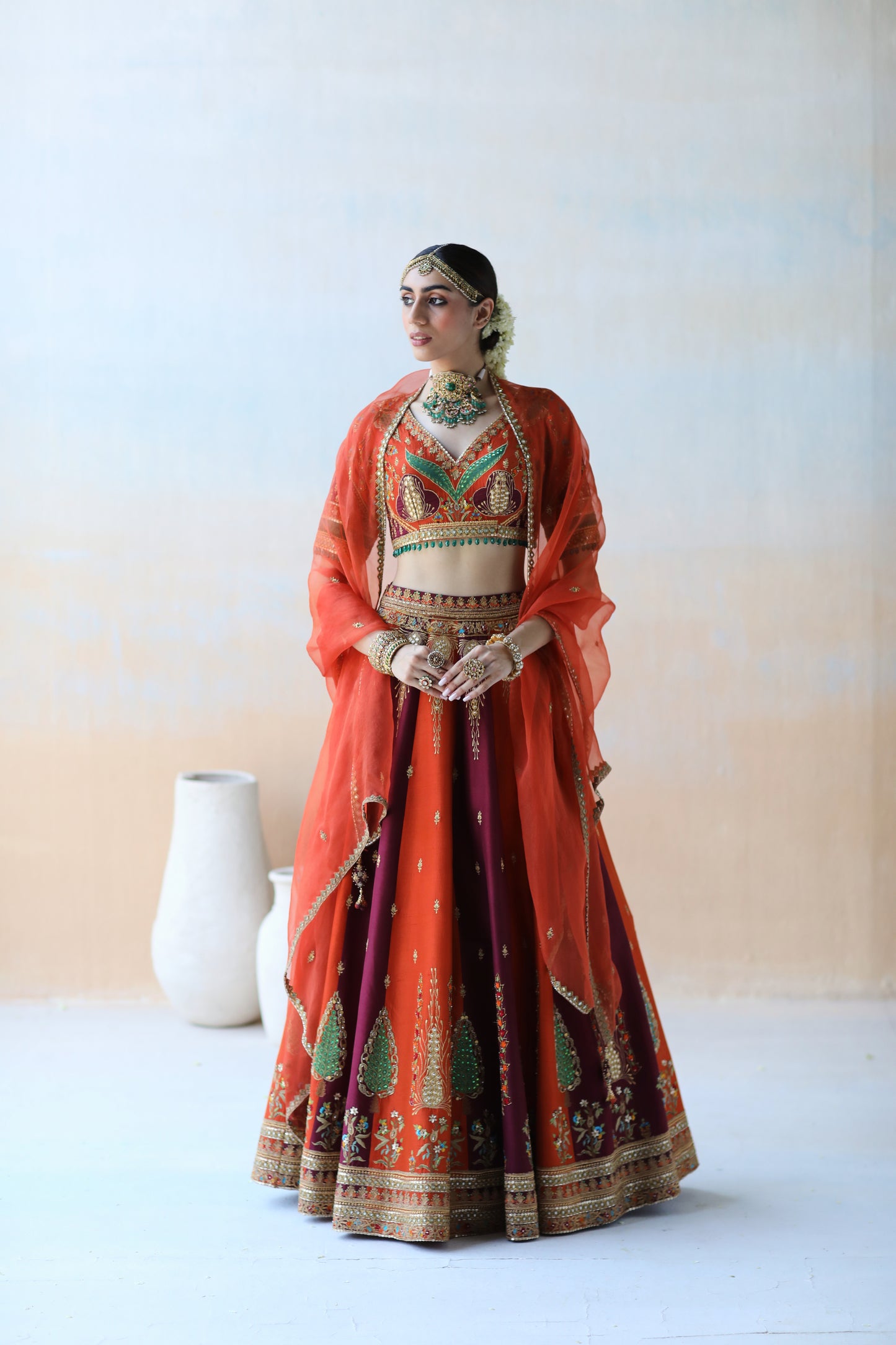 Rust & burgundy lehenga set