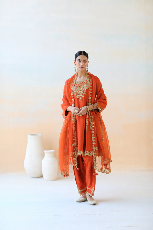 Fire rust kurta set