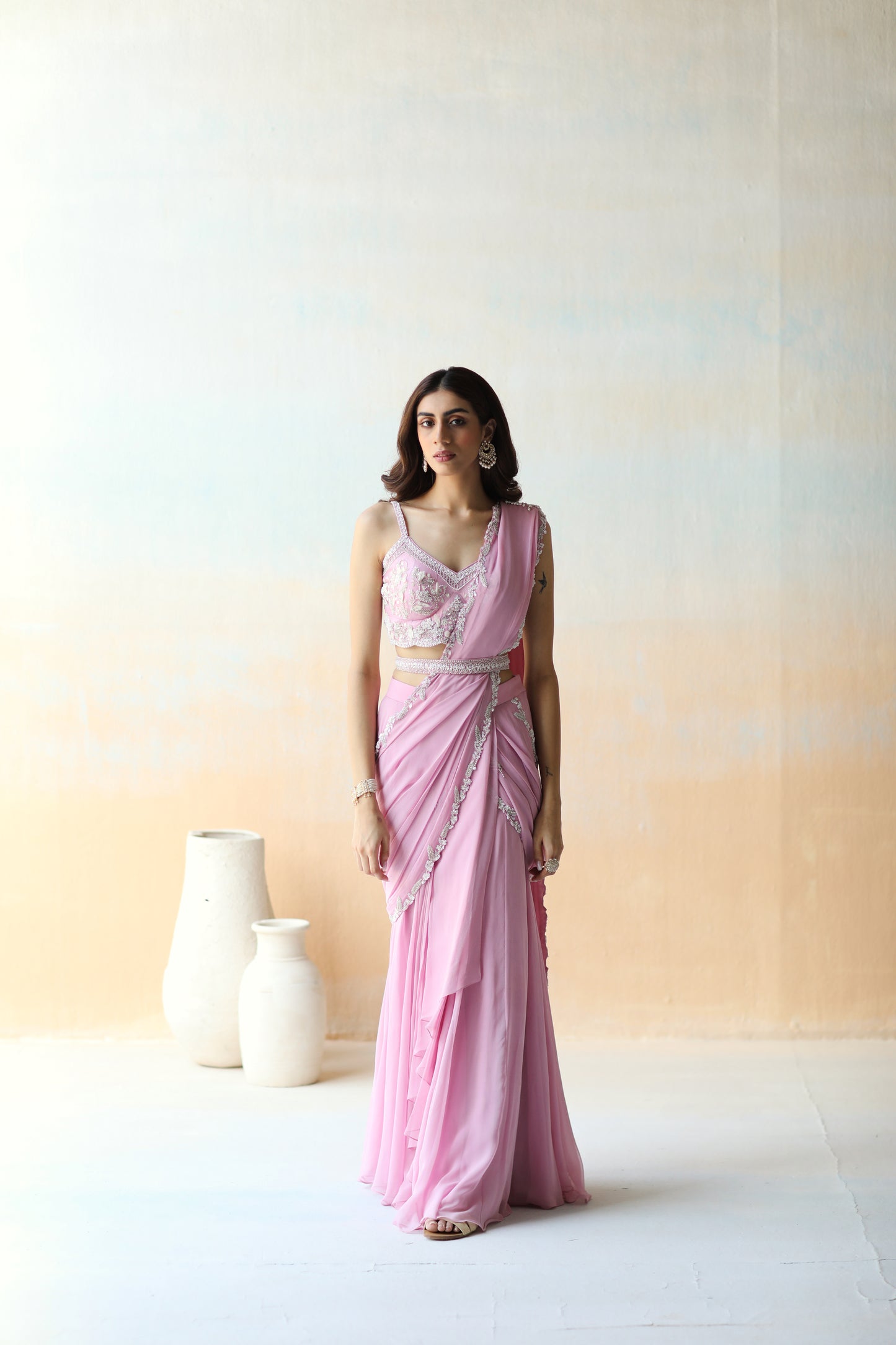 Lilac ruffle saree