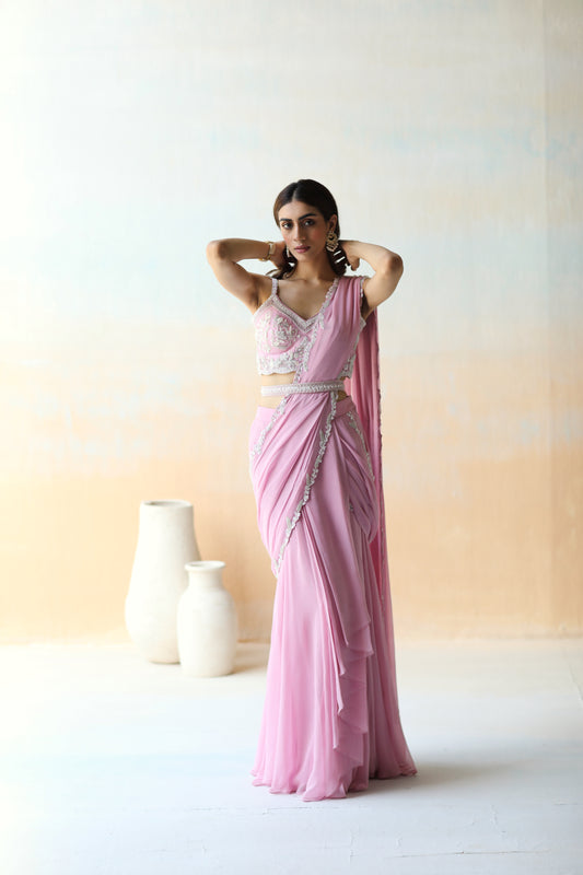 Lilac ruffle saree