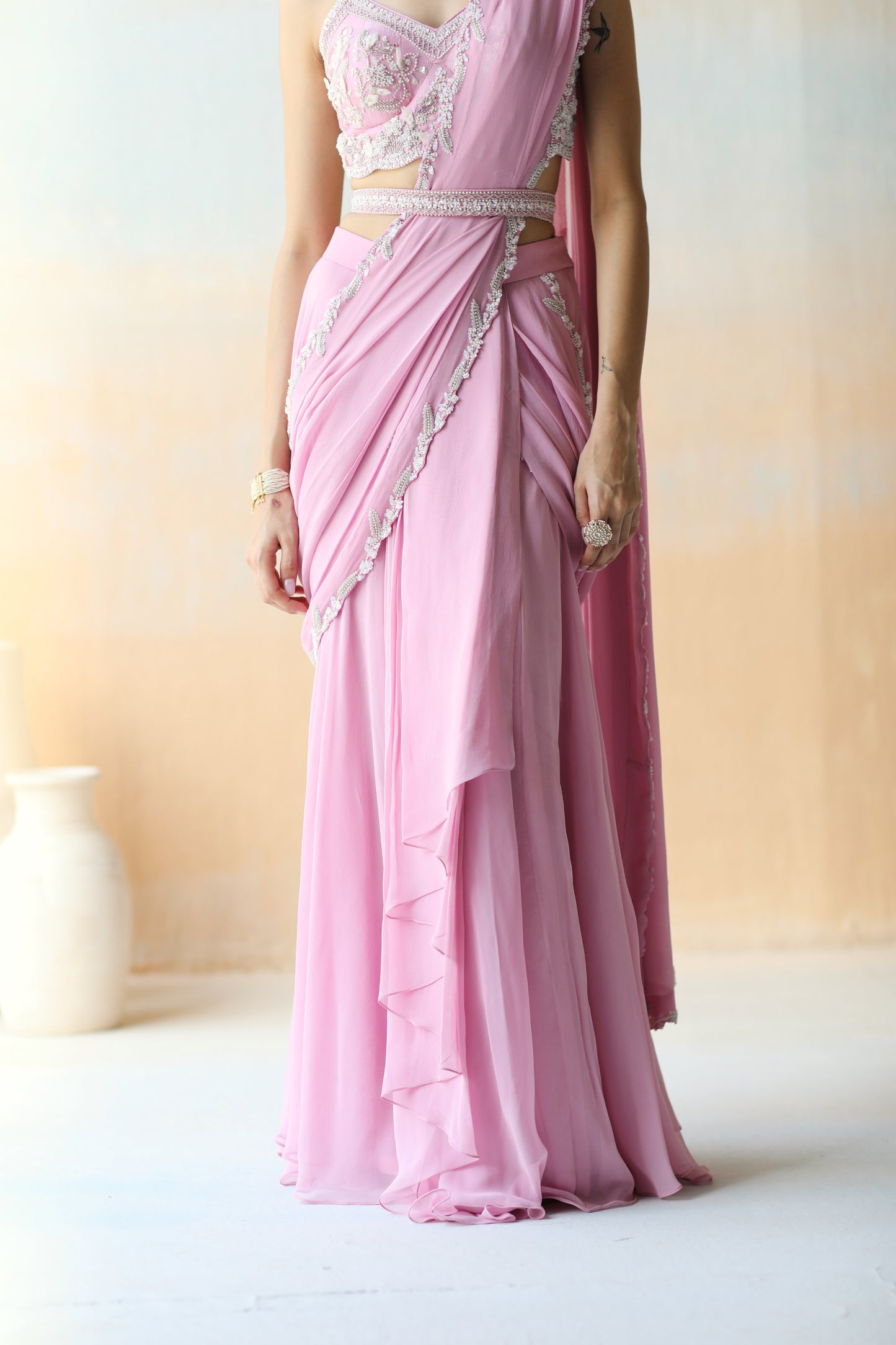 Lilac ruffle saree