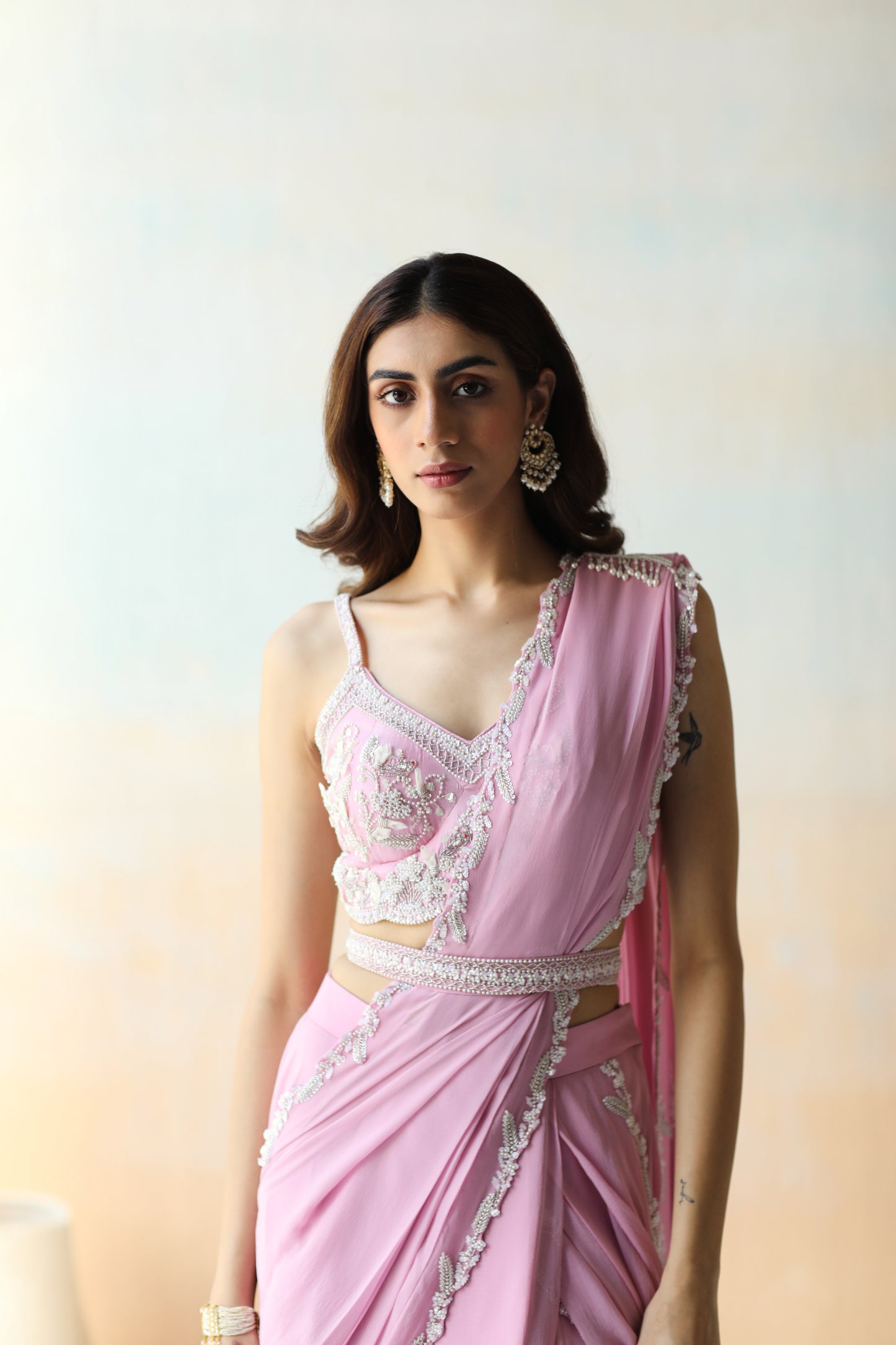 Lilac ruffle saree