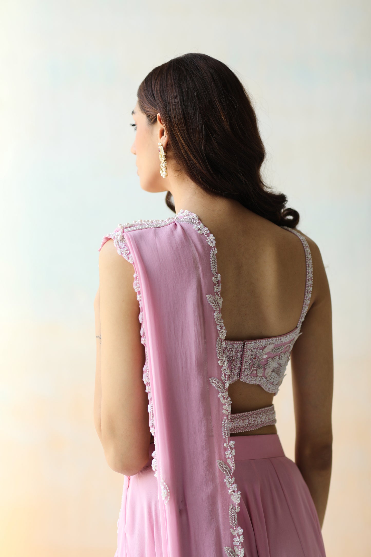 Lilac ruffle saree