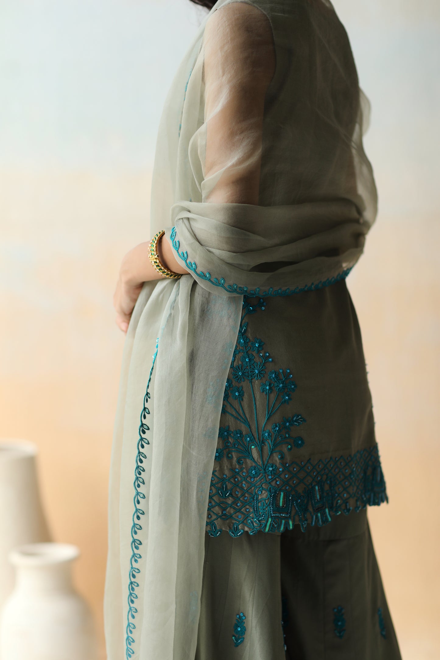 Sea green kurta set