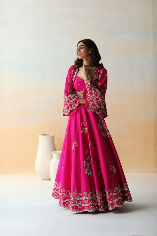 Fuchsia pink lehenga set