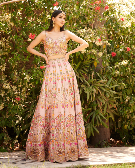 Onion pink embroidered lehenga set