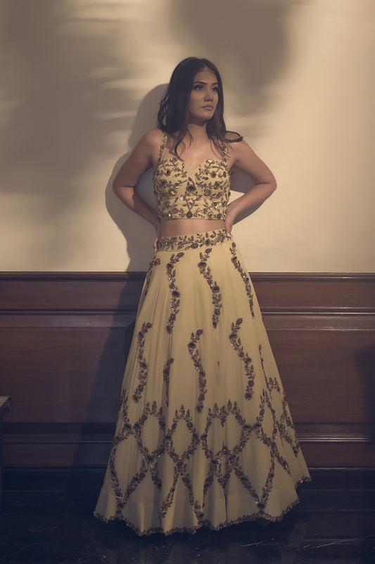 Ivory gold embroidered lehenga set