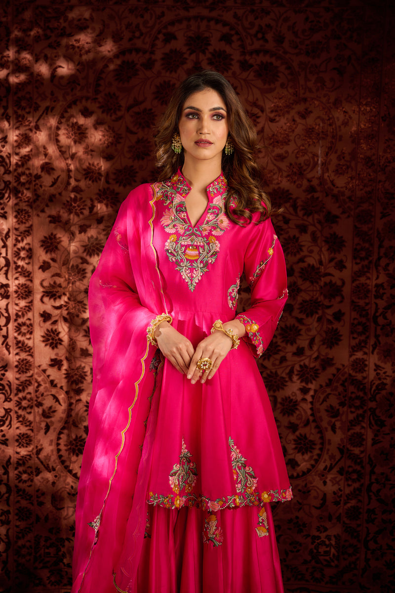 Buy Powder Pink Embroidered Sharara Suit with Dupatta Online in USA – Pure  Elegance