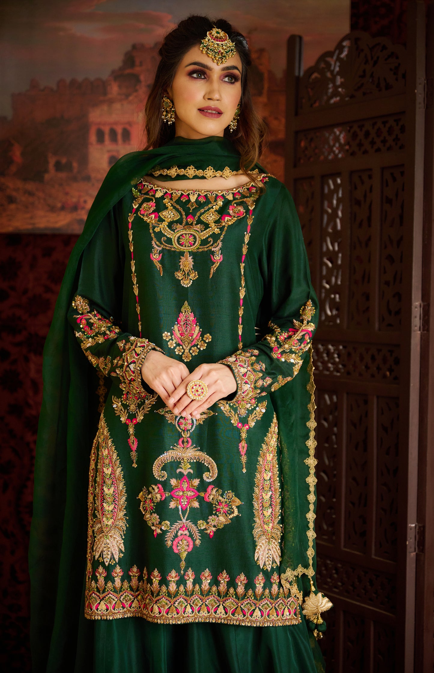 Green sharara set