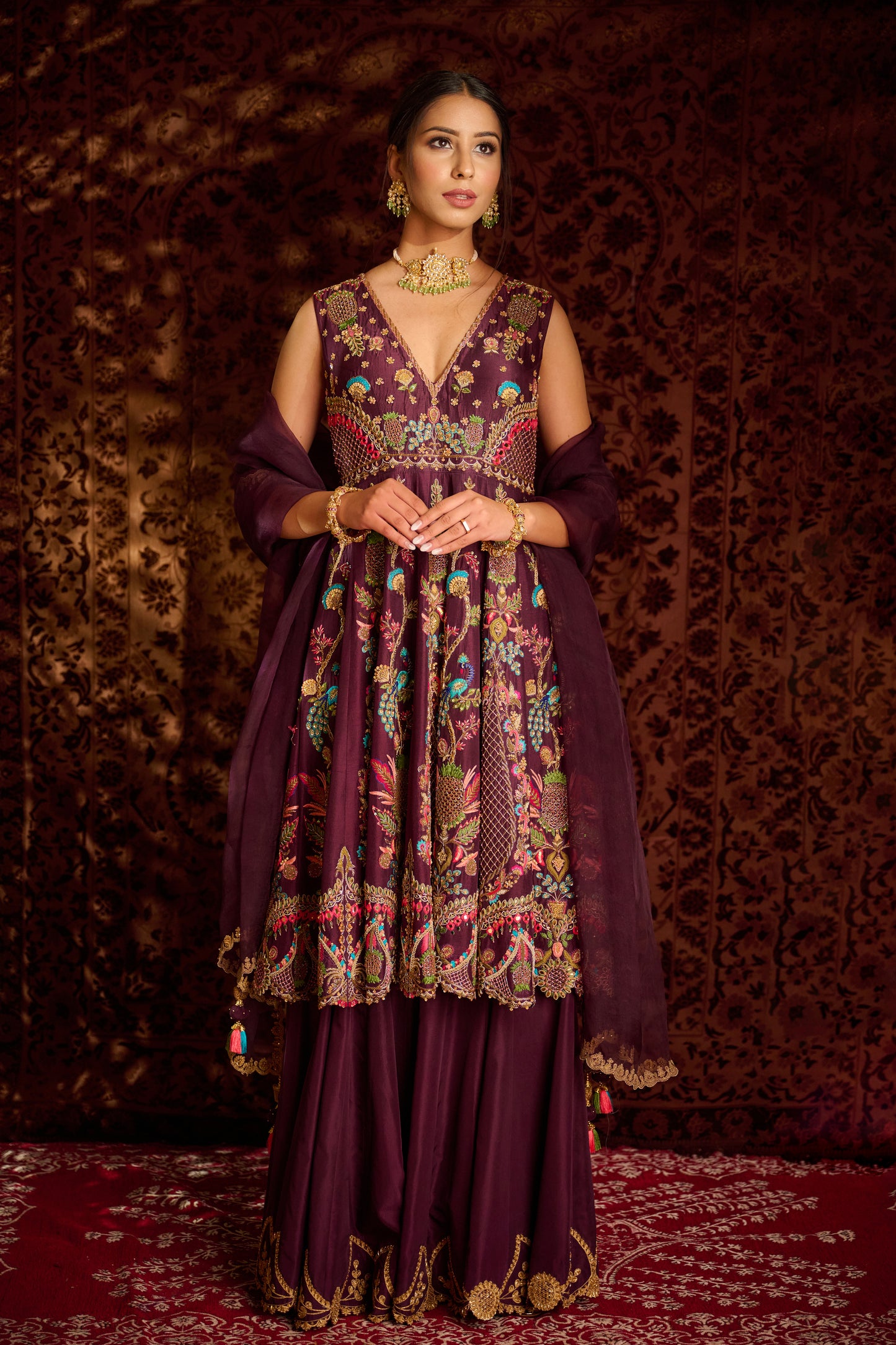 Wine anarkali set