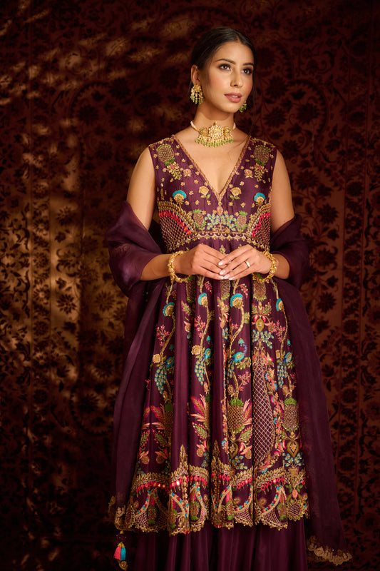 Wine anarkali set