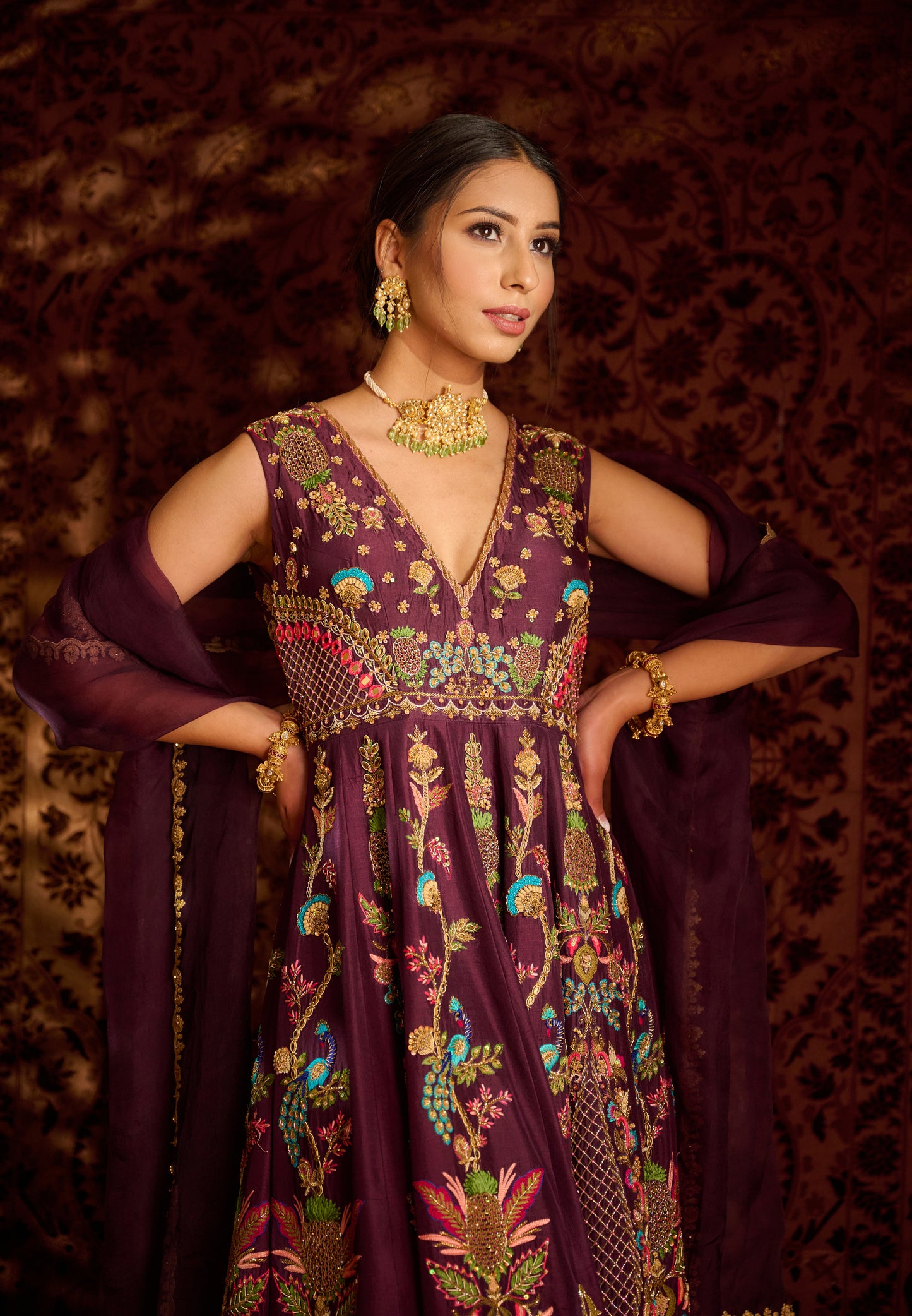 Wine anarkali set