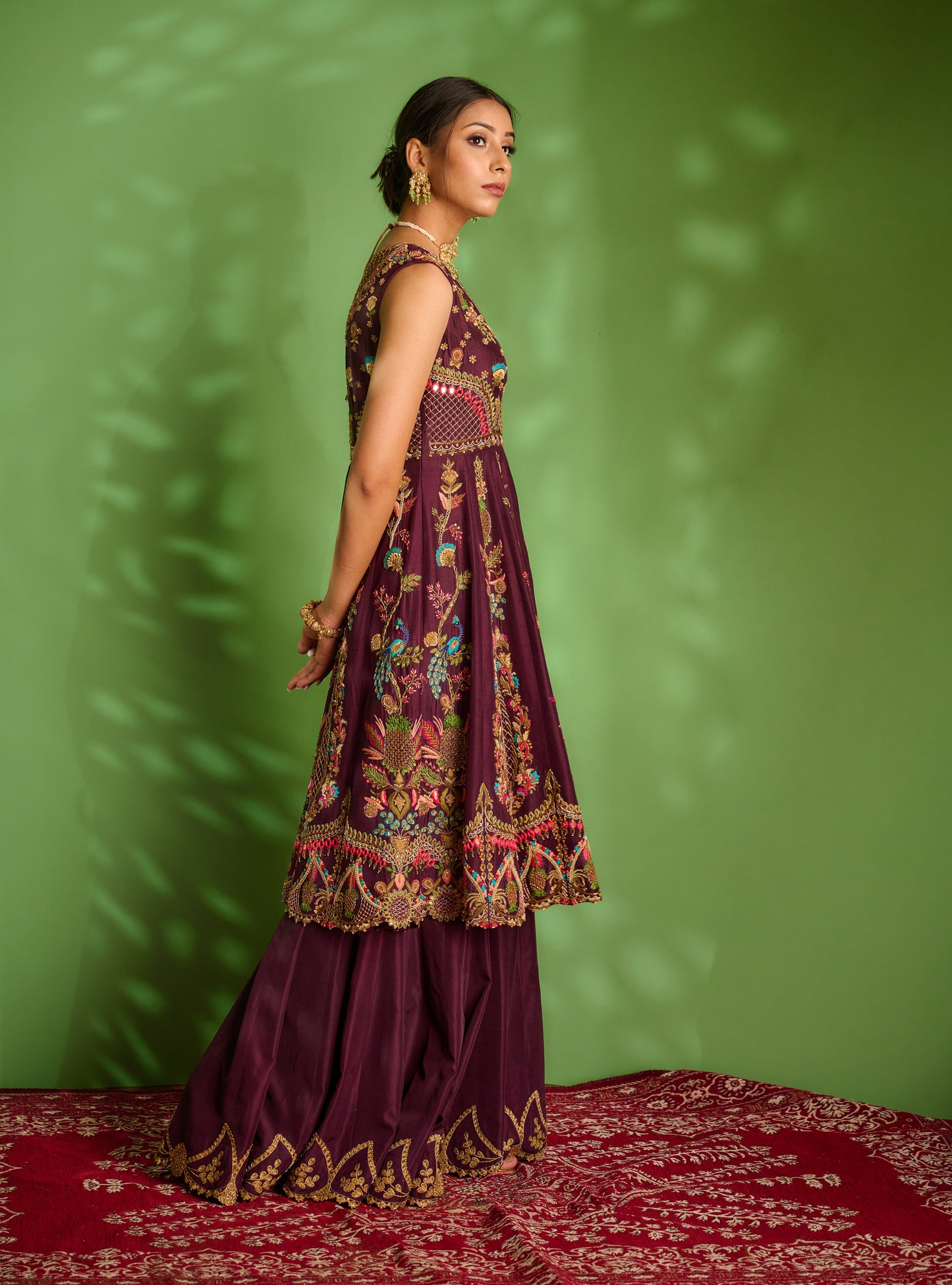 Wine anarkali set