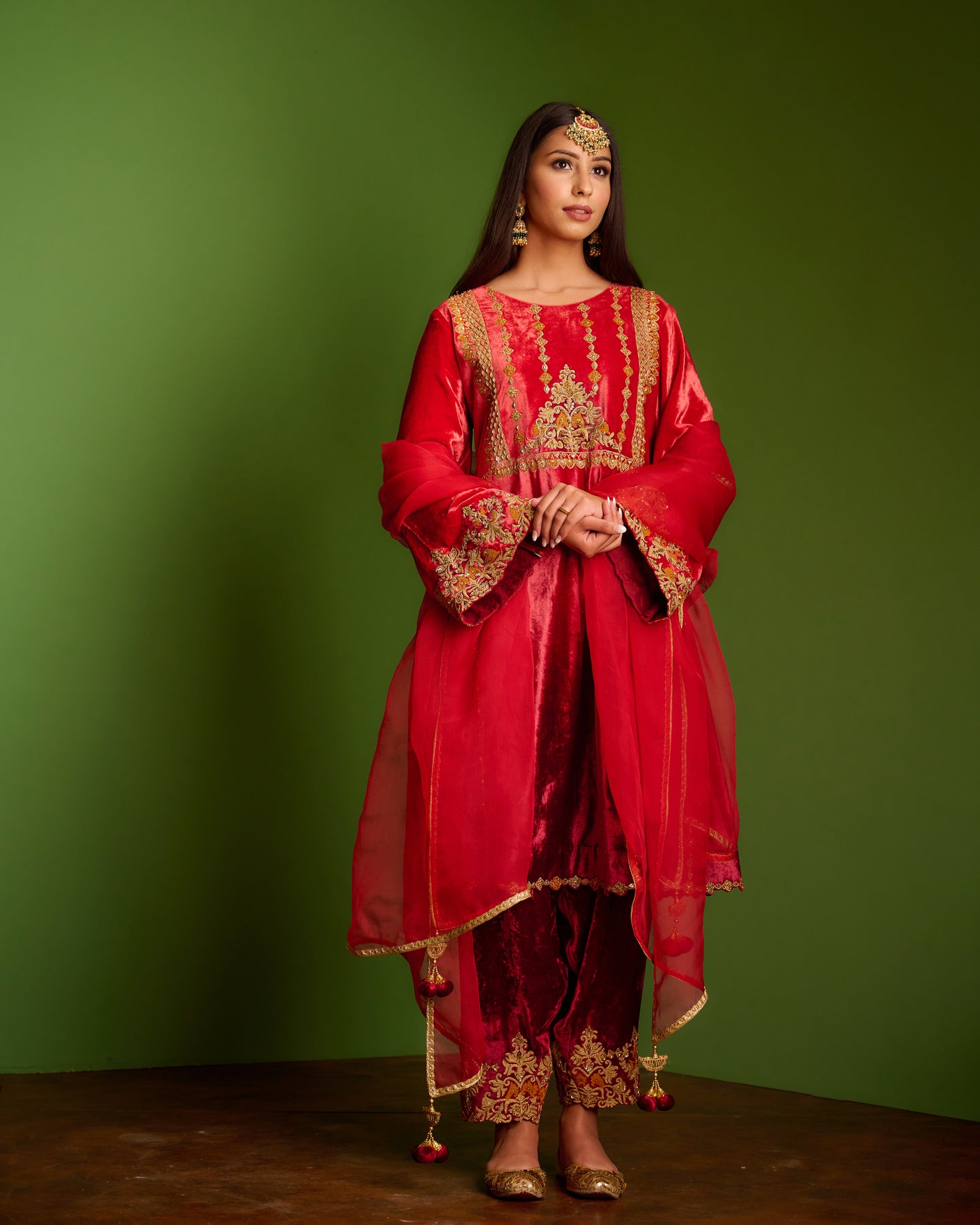 Red velvet kurta set