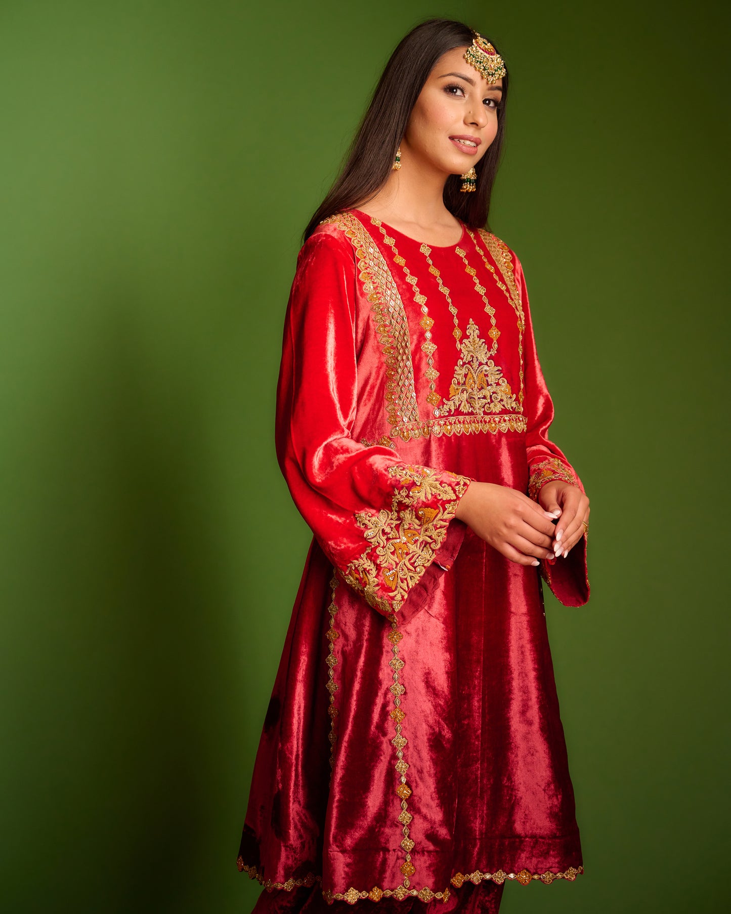 Red velvet kurta set