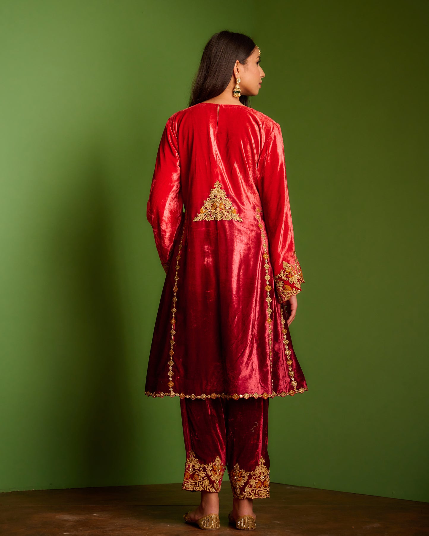 Red velvet kurta set